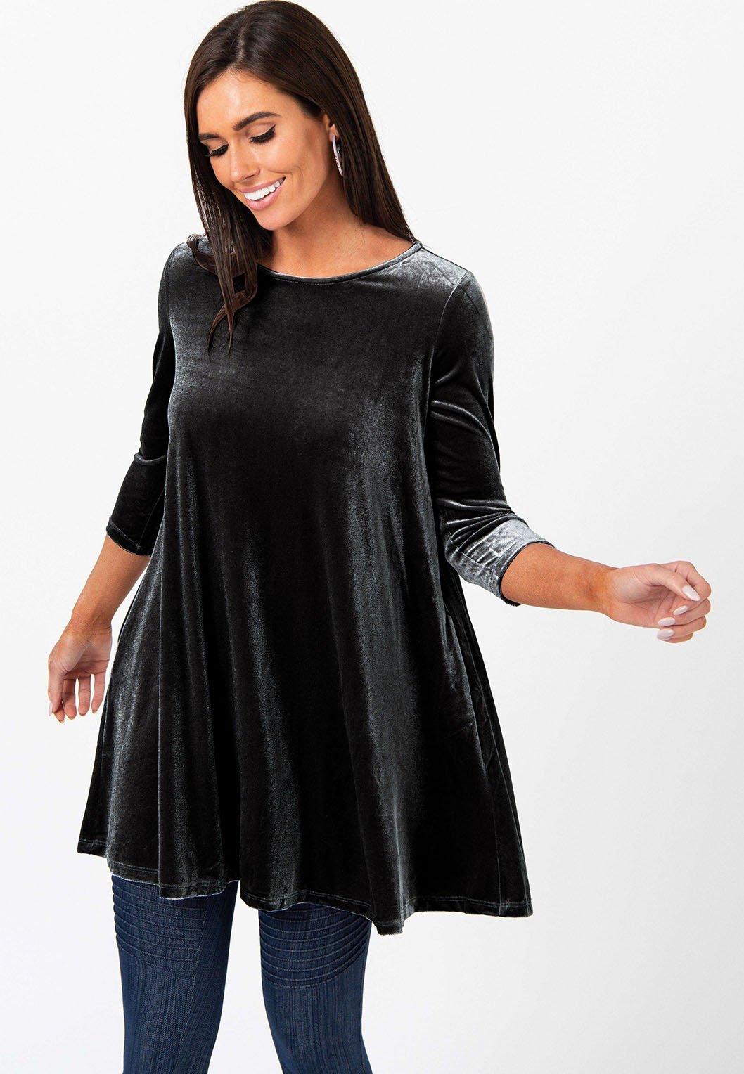 velvet tunic dress Velvet Swing Tunic Charcoal – Agnes & Dora