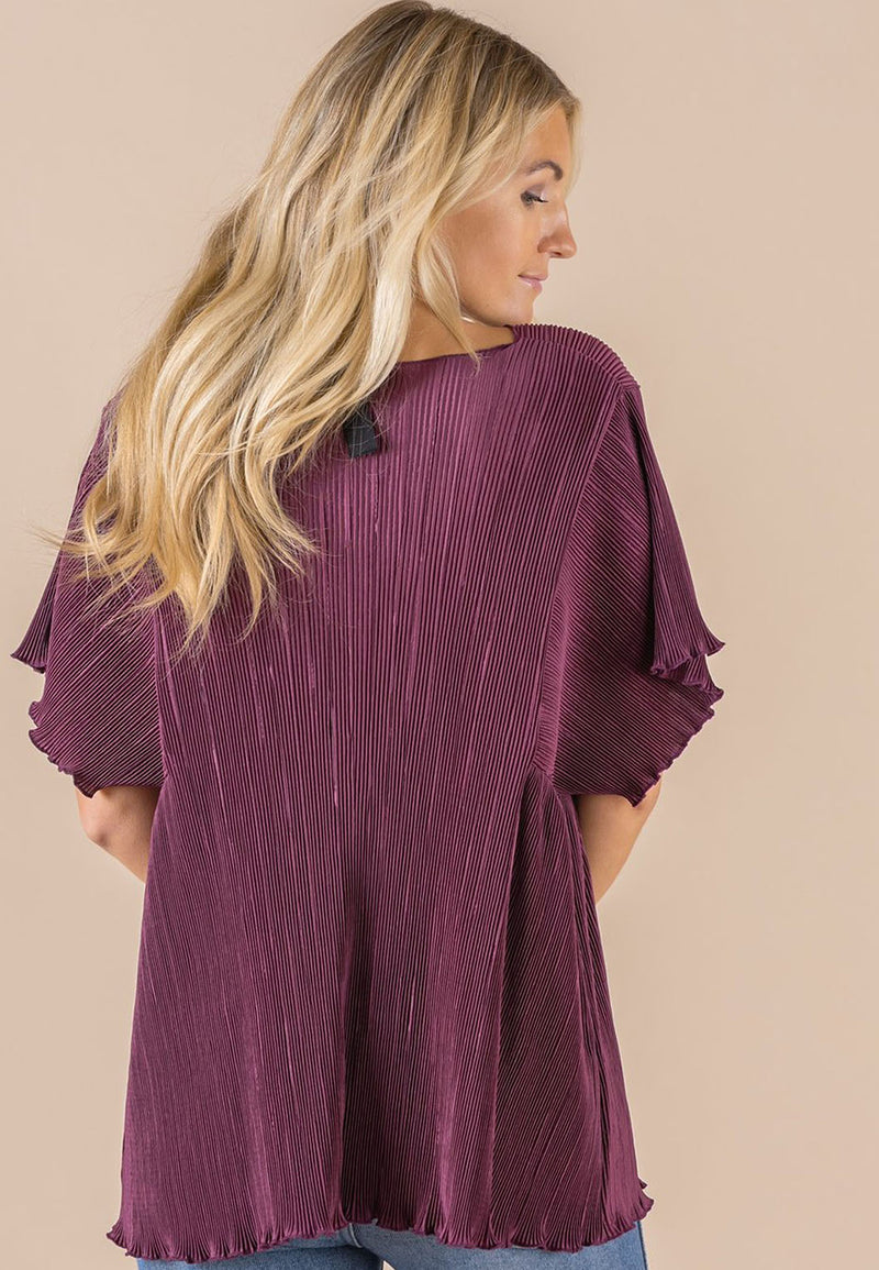 Crystal Pleat Midi Top Wine