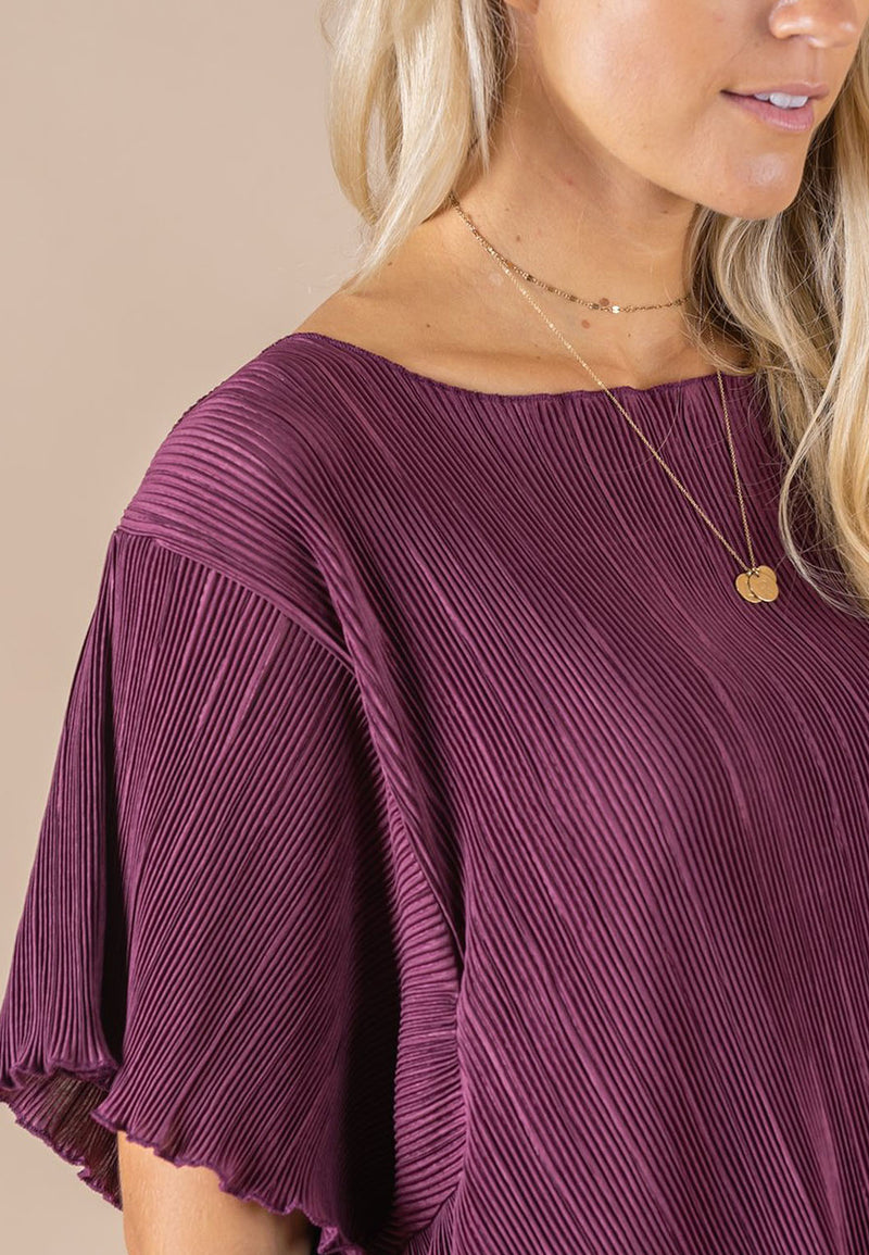 Crystal Pleat Midi Top Wine