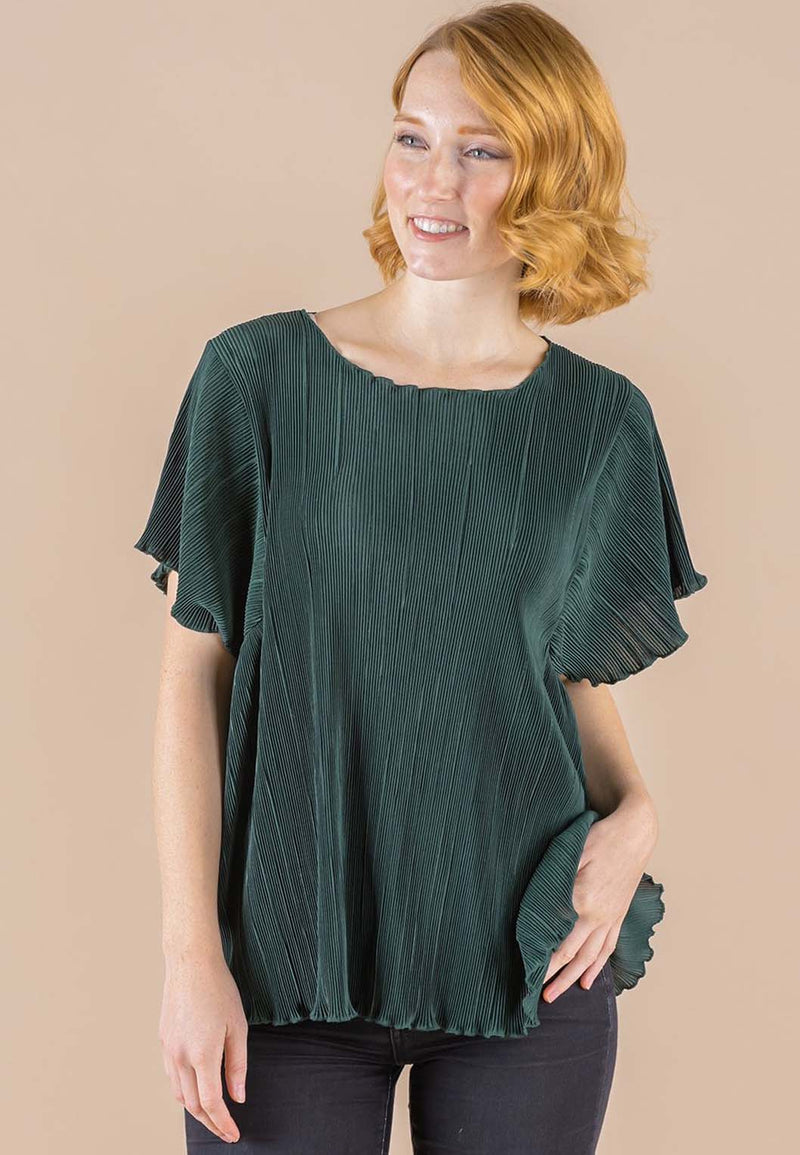 Crystal Pleat Midi Top Forest Green