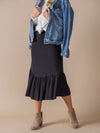 Boho Ruffle Midi Skirt - Black