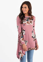 Asymmetrical Tunic Baby Suede Mauve Floral