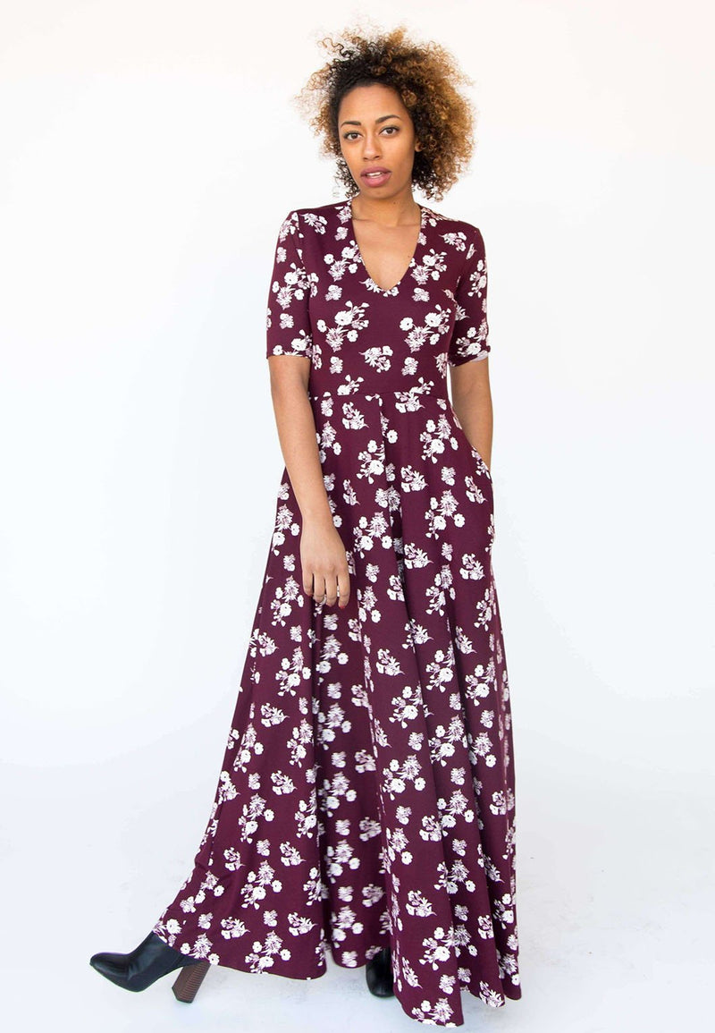Essential Maxi Dress Baby Suede Stencil Bloom Wine Agnes & Dora Essential Maxi Dress Baby Suede Stencil Bloom Wine Agnes & Dora